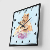 Niedliche Wasserfarbe Mutter Löwe und Cube Quadratische Wanduhr (Winkel)