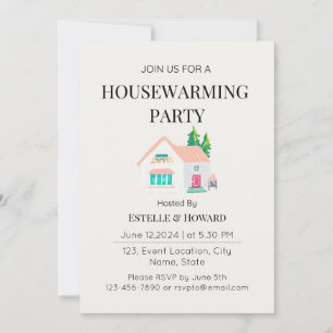 Niedliche Wasserfarbe Neue Zuhause Housewarming Pa Einladung