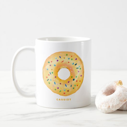 Niedliche Wasserfarbe Orange Donut Sprinkle Person Kaffeetasse (Mit Donut)