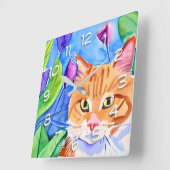 Niedliche Wasserfarbe Orangefatze Quadratische Wanduhr (Winkel)