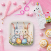 Niedliche Wasserfarbe Osterbrunnen Happy Oster Pappteller (Party)