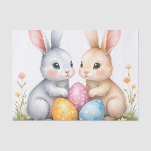 Niedliche Wasserfarbe Osterbrunnen Happy Oster Seidenpapier (Vorderseite)