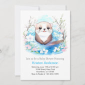 Niedliche Wasserfarbe Otter Babydusche Einladung (Vorderseite)