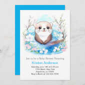 Niedliche Wasserfarbe Otter Babydusche Einladung (Vorne/Hinten)