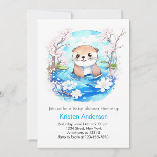 Niedliche Wasserfarbe Otter Babydusche Einladung