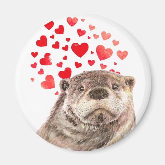 Niedliche Wasserfarbe Otter Herz Liebe Tierischer  Magnet (Vorne)