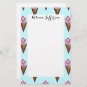 Niedliche Wasserfarbe Piggie Eis Creme Rosa Aquama Briefpapier (Vorne/Hinten)