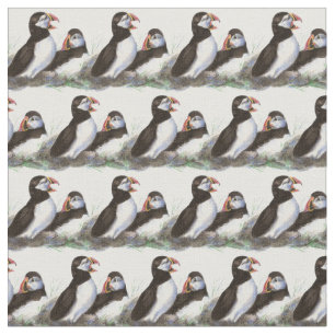Niedliche Wasserfarbe Puffin Vogelwelt Kunst, Dich Stoff