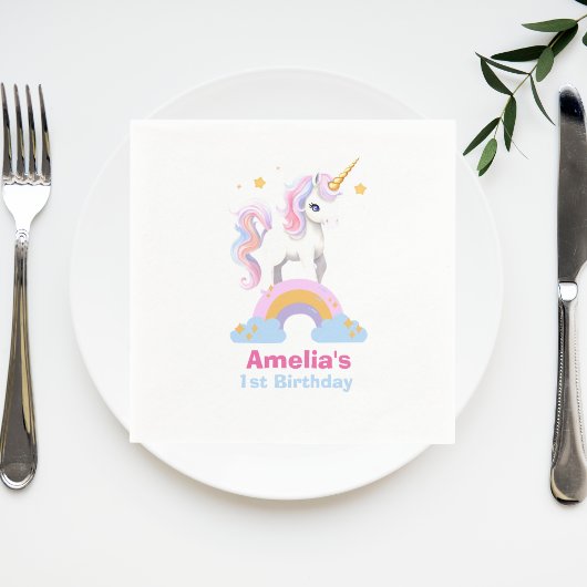 Niedliche Wasserfarbe Regenbogen Einhorn Geburtsta Serviette