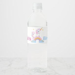 Niedliche Wasserfarbe Regenbogen Einhorn Geburtsta Wasserflaschenetikett