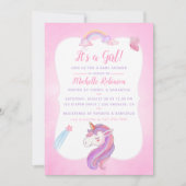 Niedliche Wasserfarbe Regenbogen Einhorn Kindermäd Einladung (Vorderseite)