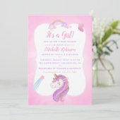 Niedliche Wasserfarbe Regenbogen Einhorn Kindermäd Einladung (Stehend Vorderseite)