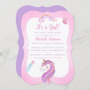 Niedliche Wasserfarbe Regenbogen Einhorn Kindermäd Einladung
