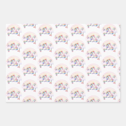 Niedliche Wasserfarbe Regenbogen Einhorn Mädchen 1 Geschenkpapier Set (Vorderseite 3)