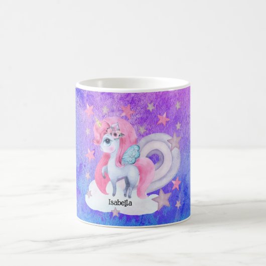 Niedliche Wasserfarbe Regenbogen Einhorn Personali Kaffeetasse (Mittel)