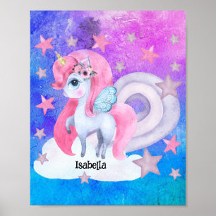 Niedliche Wasserfarbe Regenbogen Einhorn Personali Poster