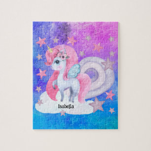 Niedliche Wasserfarbe Regenbogen Einhorn Personali Puzzle