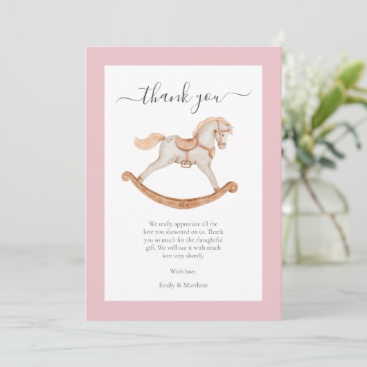 Niedliche Wasserfarbe Rocking Horse Kinderdusche Dankeskarte (Stehend Vorderseite)