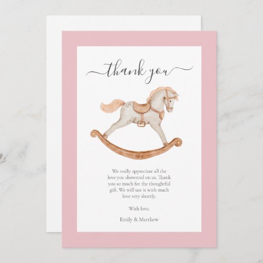 Niedliche Wasserfarbe Rocking Horse Kinderdusche Dankeskarte (Vorne/Hinten)
