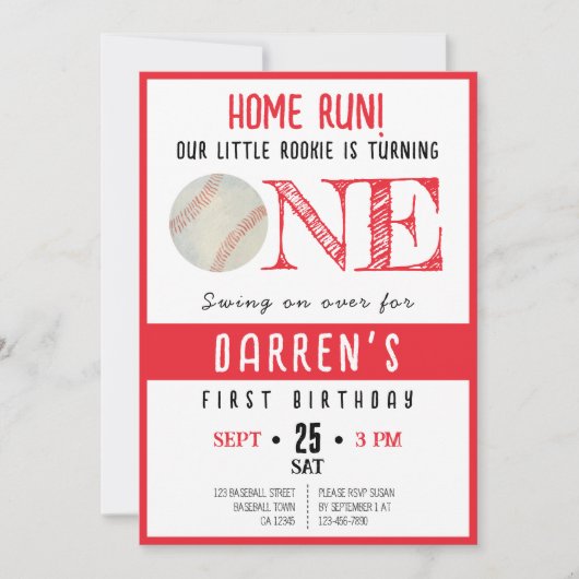 Niedliche Wasserfarbe Rookie Baseball 1. Geburtsta Einladung (Vorderseite)