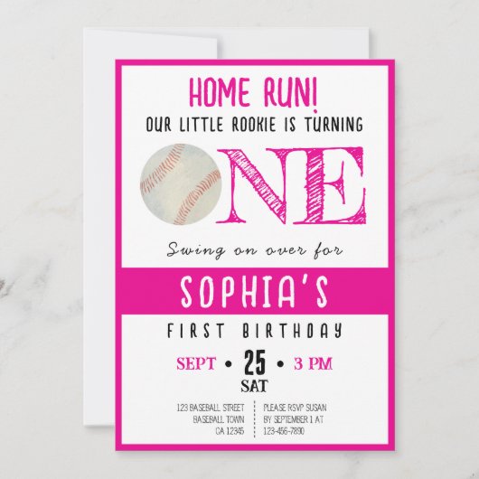 Niedliche Wasserfarbe Rookie Baseball Girl 1. Gebu Einladung (Vorderseite)