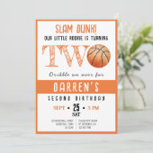 Niedliche Wasserfarbe Rookie Basketball 2 Geburtst Einladung (Stehend Vorderseite)