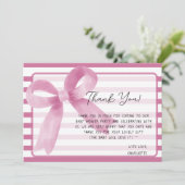 Niedliche Wasserfarbe Rosa Bow Babydusche Dankeskarte (Stehend Vorderseite)