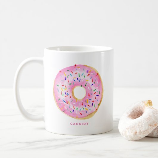 Niedliche Wasserfarbe Rosa Donut Sprinkles Persona Kaffeetasse (Mit Donut)