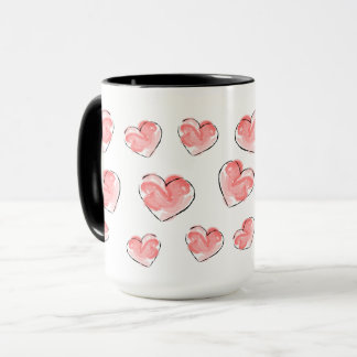 Niedliche Wasserfarbe Rosa Herz Muster Keramik Tasse