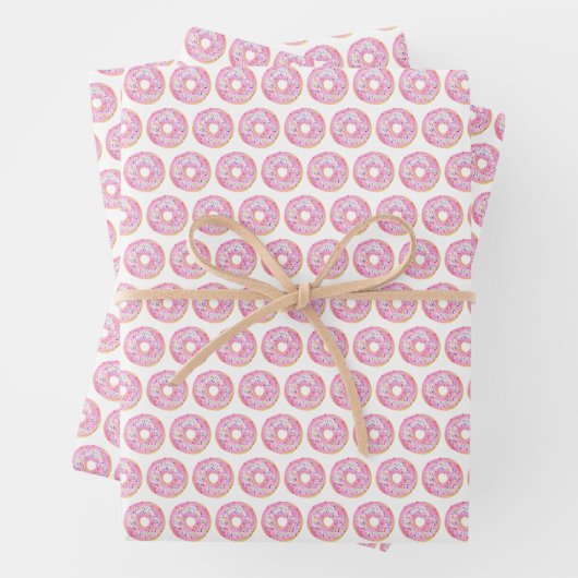 Niedliche Wasserfarbe Rosa Sprinkle Donuts Muster Geschenkpapier Set (Beispiel)