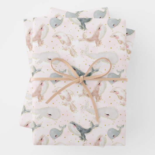 Niedliche Wasserfarbe Rosa Whale Delphin Geschenkpapier Set (Beispiel)