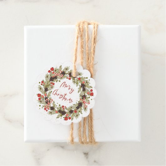 Niedliche Wasserfarbe Rote Berries Wreath Frohe We Geschenkanhänger (Beispiel)