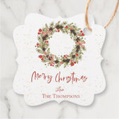 Niedliche Wasserfarbe Rote Berries Wreath Frohe We Geschenkanhänger (Rückseite)