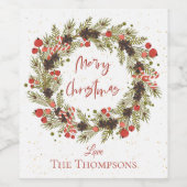 Niedliche Wasserfarbe Rote Berries Wreath Frohe We Weinetikett (Einzelnes Label)