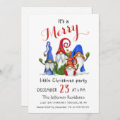 Niedliche Wasserfarbe Rote Gnomes Kleines Weihnach Einladung (Vorne/Hinten)