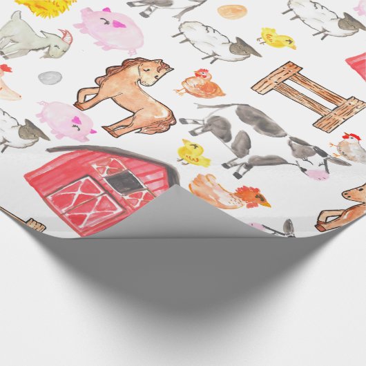 Niedliche Wasserfarbe Rustikale Farm Barnyard Tier Geschenkpapier (Ecke)