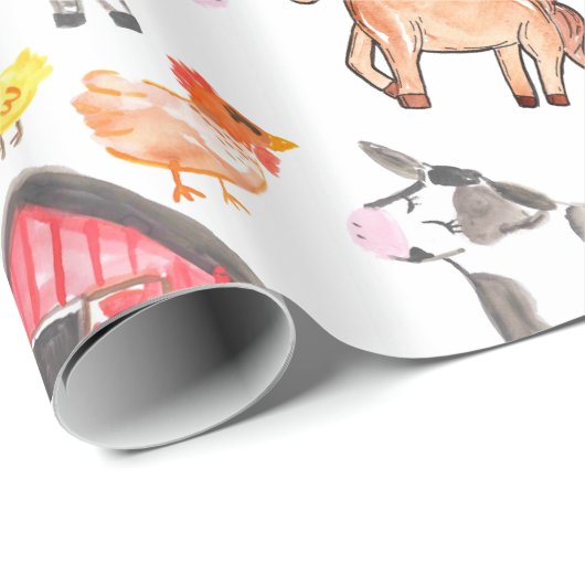 Niedliche Wasserfarbe Rustikale Farm Barnyard Tier Geschenkpapier (Rolleneckpunkt)