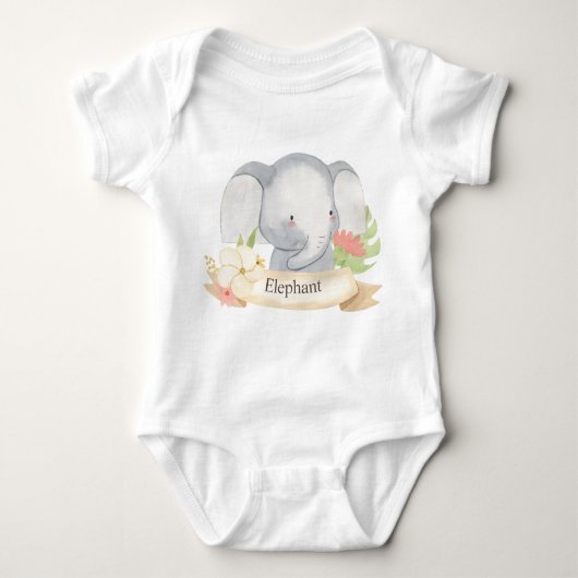 Niedliche Wasserfarbe Safari Tier Elefant Baby Strampler (Vorderseite)