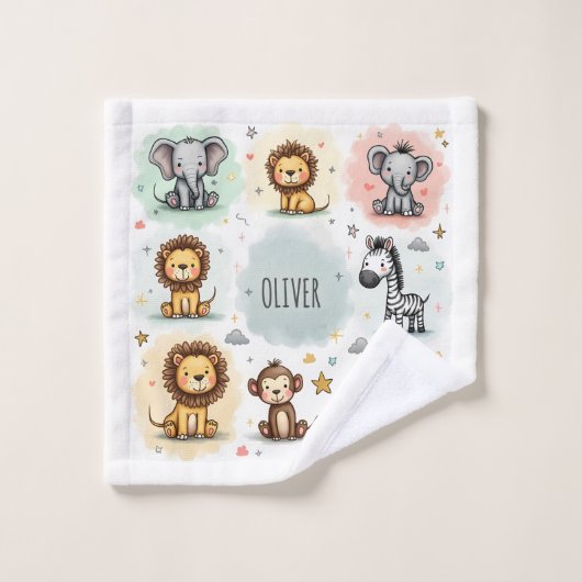 Niedliche Wasserfarbe Safari Tierdoodles Waschlappen (Waschlappen)