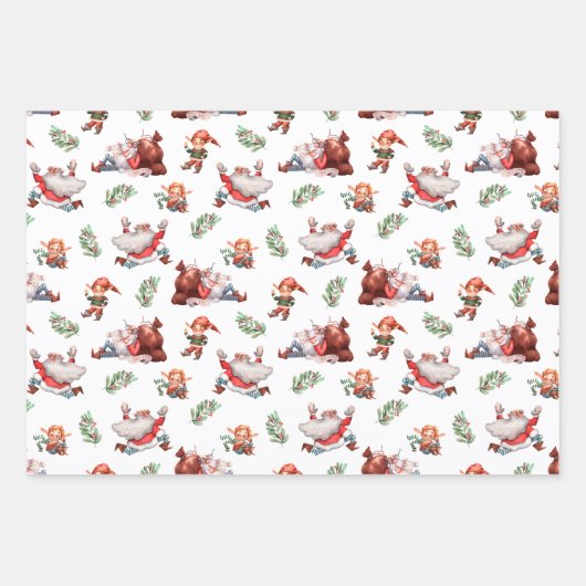 Niedliche Wasserfarbe Santa Elf Lebkuchen Weihnach Geschenkpapier Set (Vorderseite)