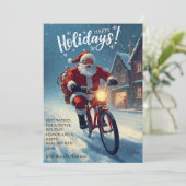 Niedliche Wasserfarbe Santa on Bicycle Weihnachten (Stehend Vorderseite)