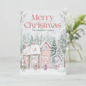 Niedliche Wasserfarbe Schneedorf Frohe Weihnachten (Stehend Vorderseite)