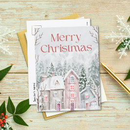 Niedliche Wasserfarbe Schneedorf Frohe Weihnachten