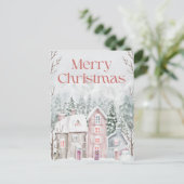 Niedliche Wasserfarbe Schneedorf Frohe Weihnachten (Stehend Vorderseite)