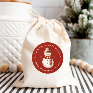 Niedliche Wasserfarbe Schneemann Frohe Weihnachten Runder Aufkleber