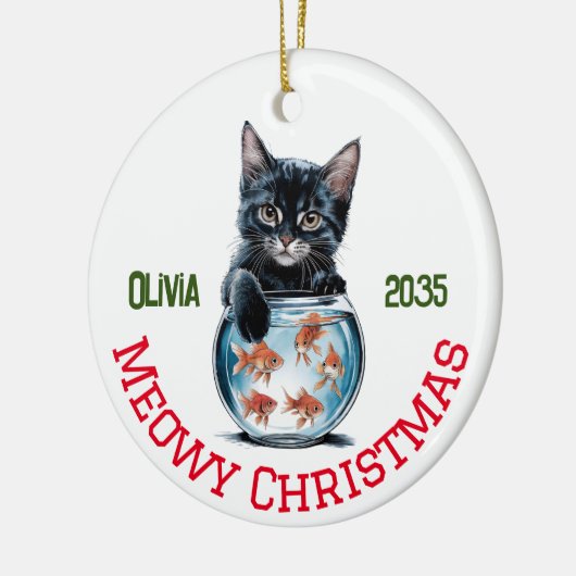 Niedliche Wasserfarbe Schöne Katze & Goldfish, lus Keramik Ornament (Links)