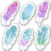 Niedliche Wasserfarbe Schöne lila und blaue Federn Aufkleber (Vorderseite)