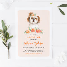 Niedliche Wasserfarbe Shih Tzu Peach Floral Baby D