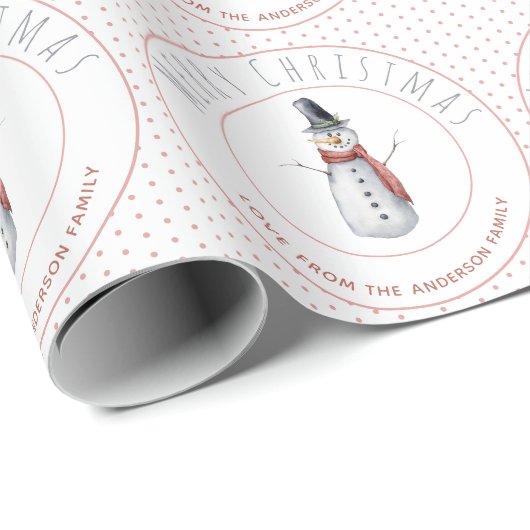 Niedliche Wasserfarbe Snowman Familienname Polka D Geschenkpapier (Rolleneckpunkt)