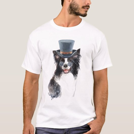 Niedliche Wasserfarbe Steampunk Border Collie T-Shirt (Vorderseite)